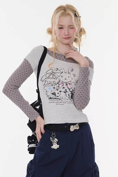 Gray Tone Rabbit Print Blouse