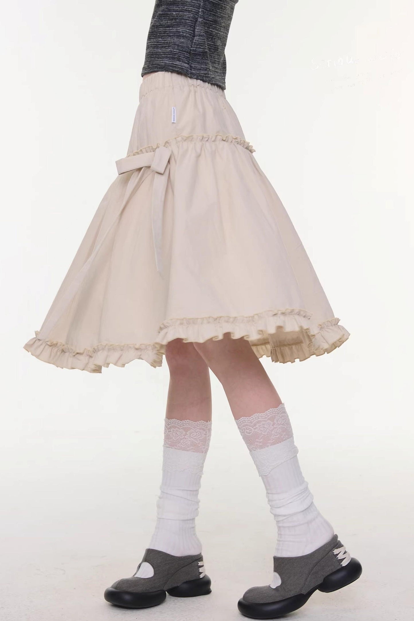 Vintage Bow Knot Khaki Midi Skirt