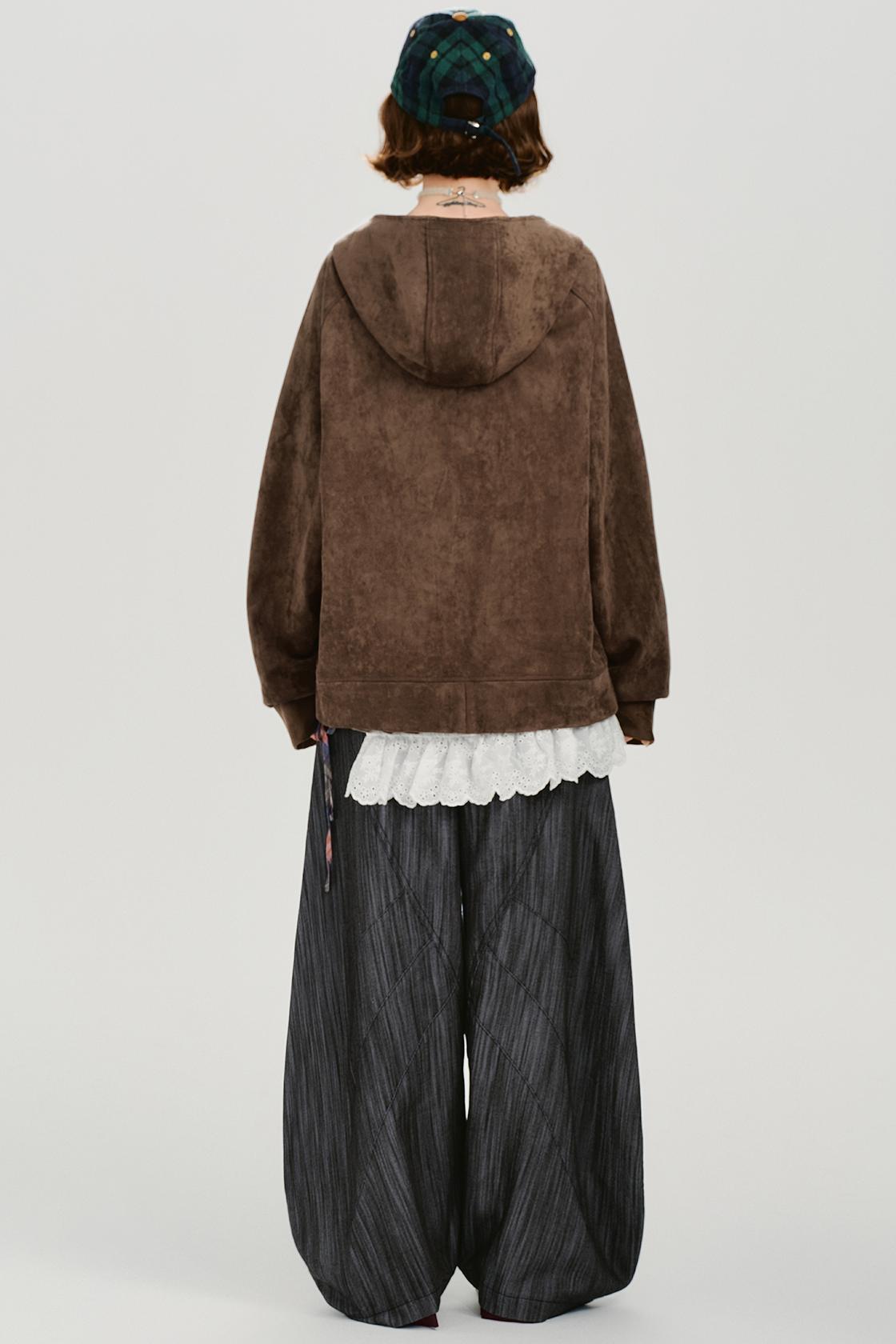 スエードレトロフーデッドジャケット