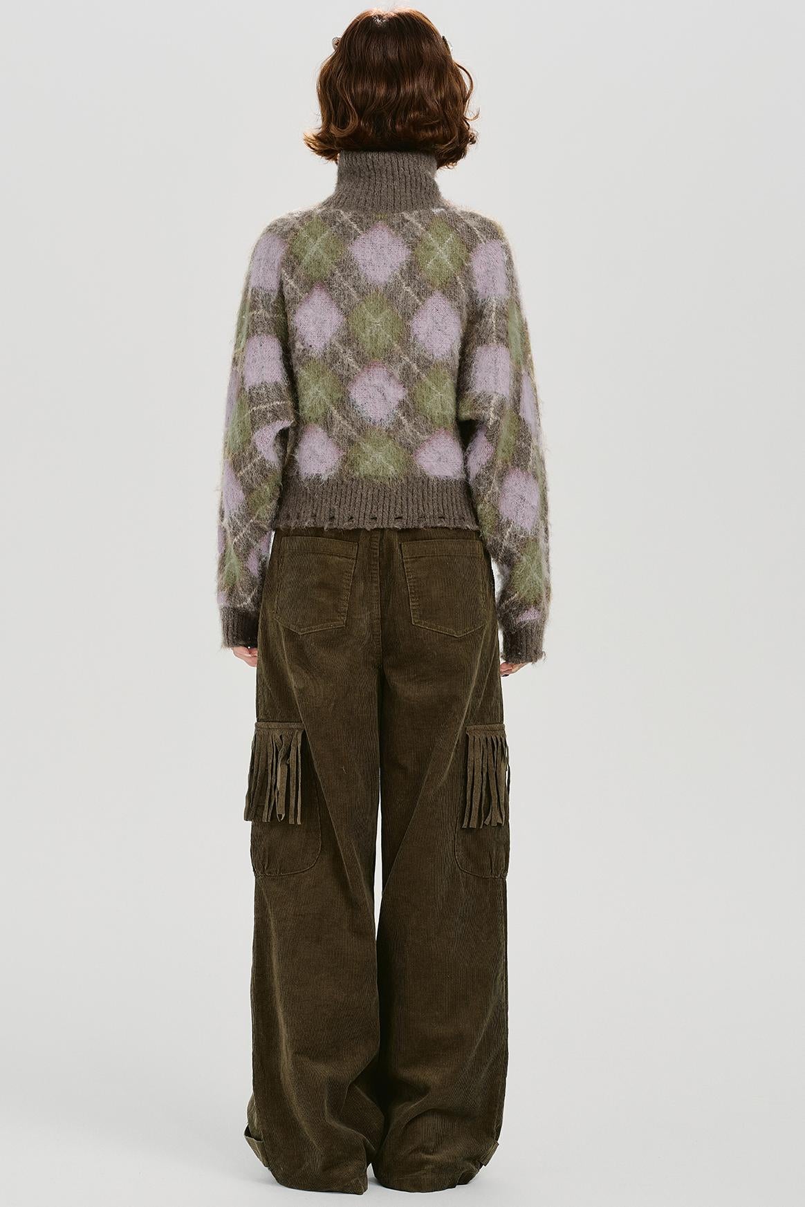 レトロチェックベルベットカーディガン