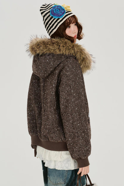 レトロファーカラーフーデッドジャケット