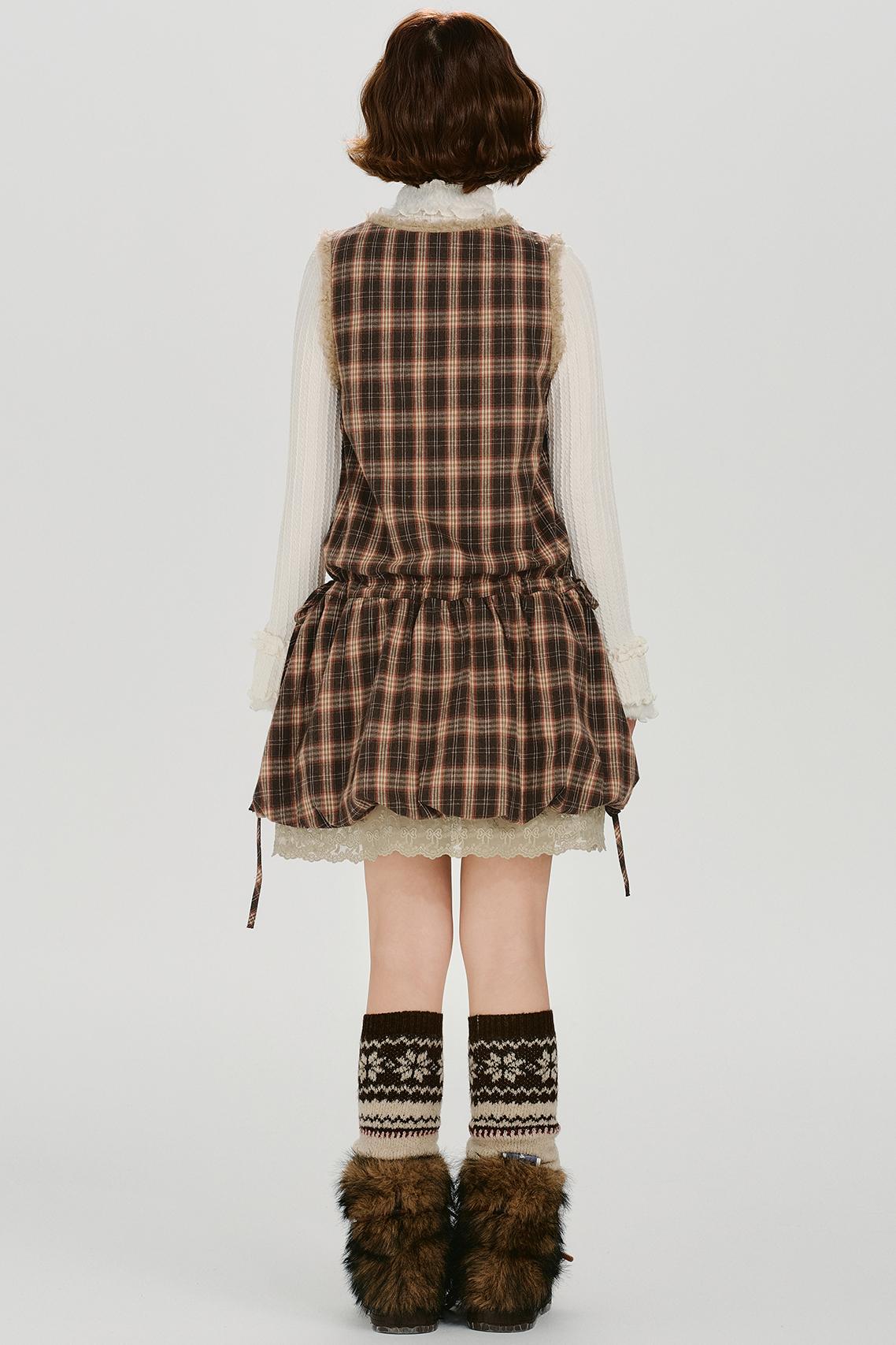 チェックプラッドエンブロイダードレス