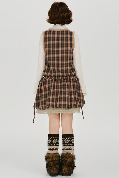 チェックプラッドエンブロイダードレス