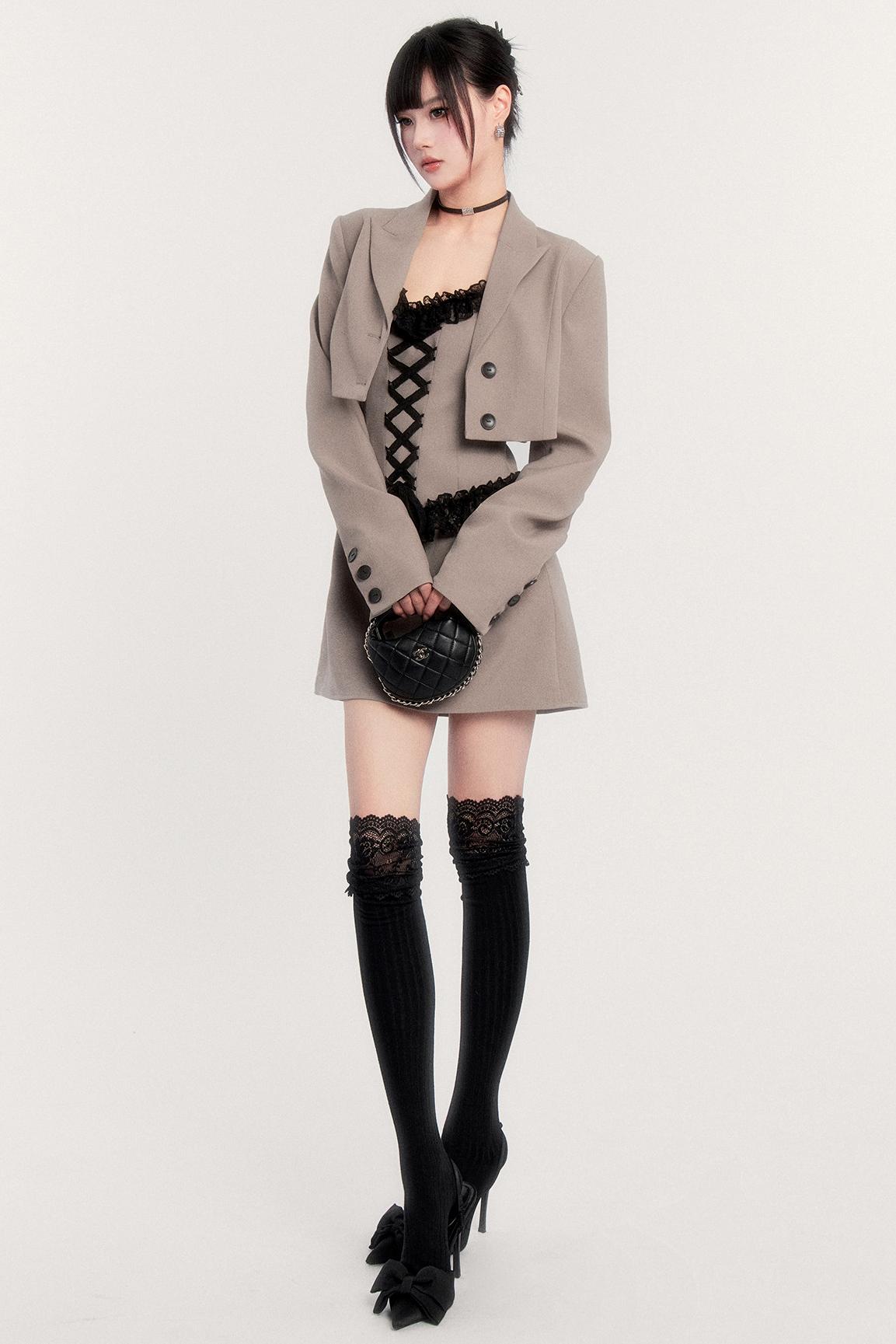 エレガントレースパッチワークドレス+ジャケット