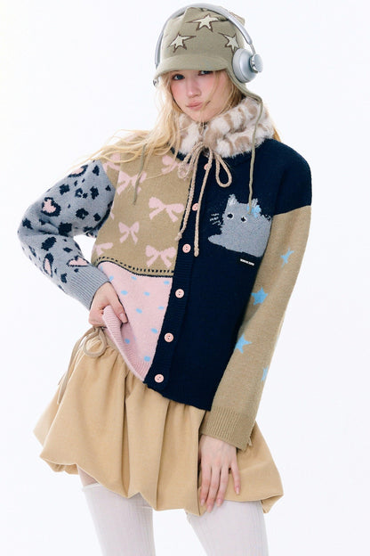 Retro color blocking cardigan