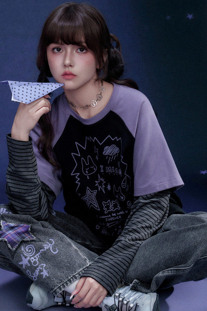 Dark Graffiti Print Top