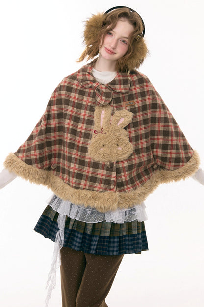 Fairy Tale Plaid Rabbit Cape Coat