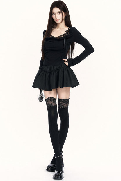 レースドレープドカラートップス