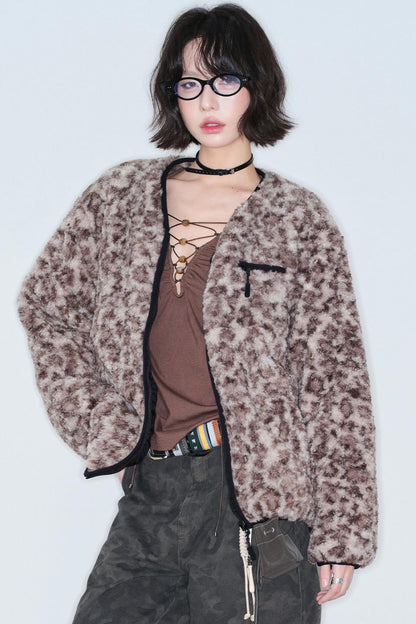 Leopard Print Lamb Wool Coat