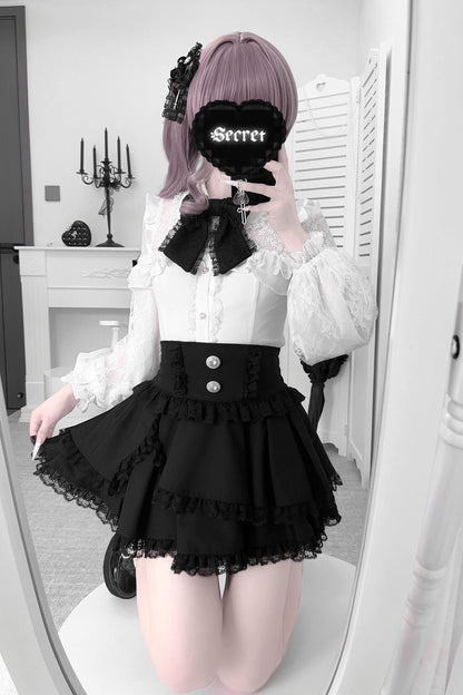 Doll Dark Kawaii Lace Ruffle Skirt