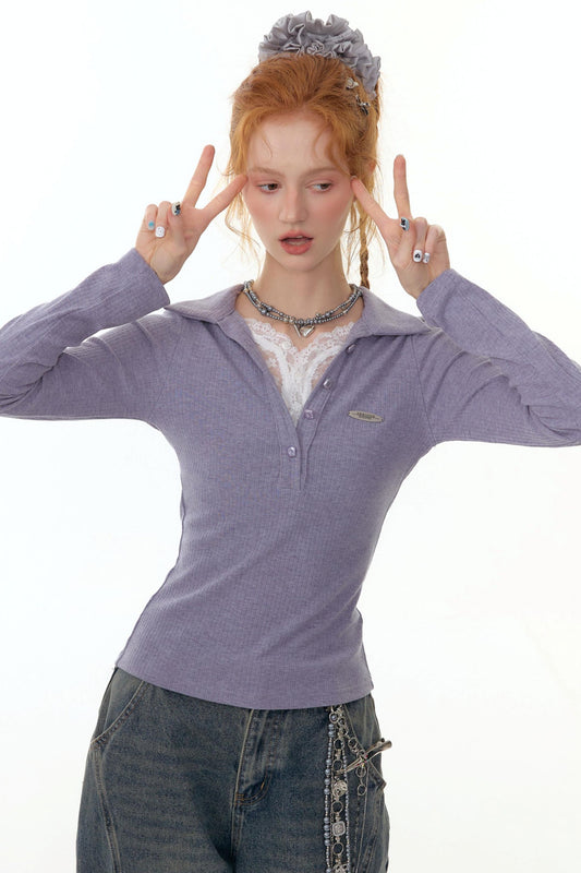 レースニットポロトップ