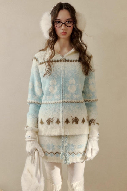 Island Fur Fair Isles Knit Top + Tight Knit Skirt