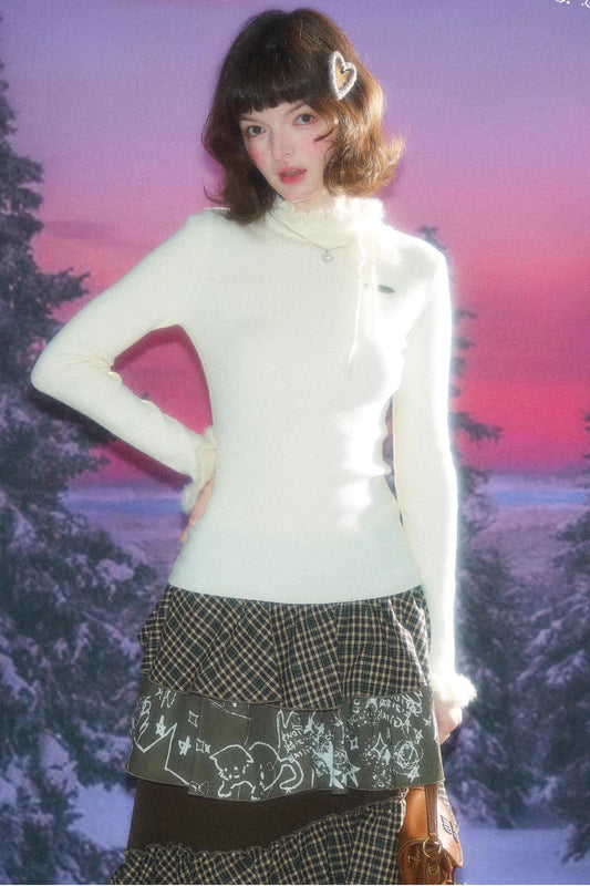 ボウノットラッフルニットトップ