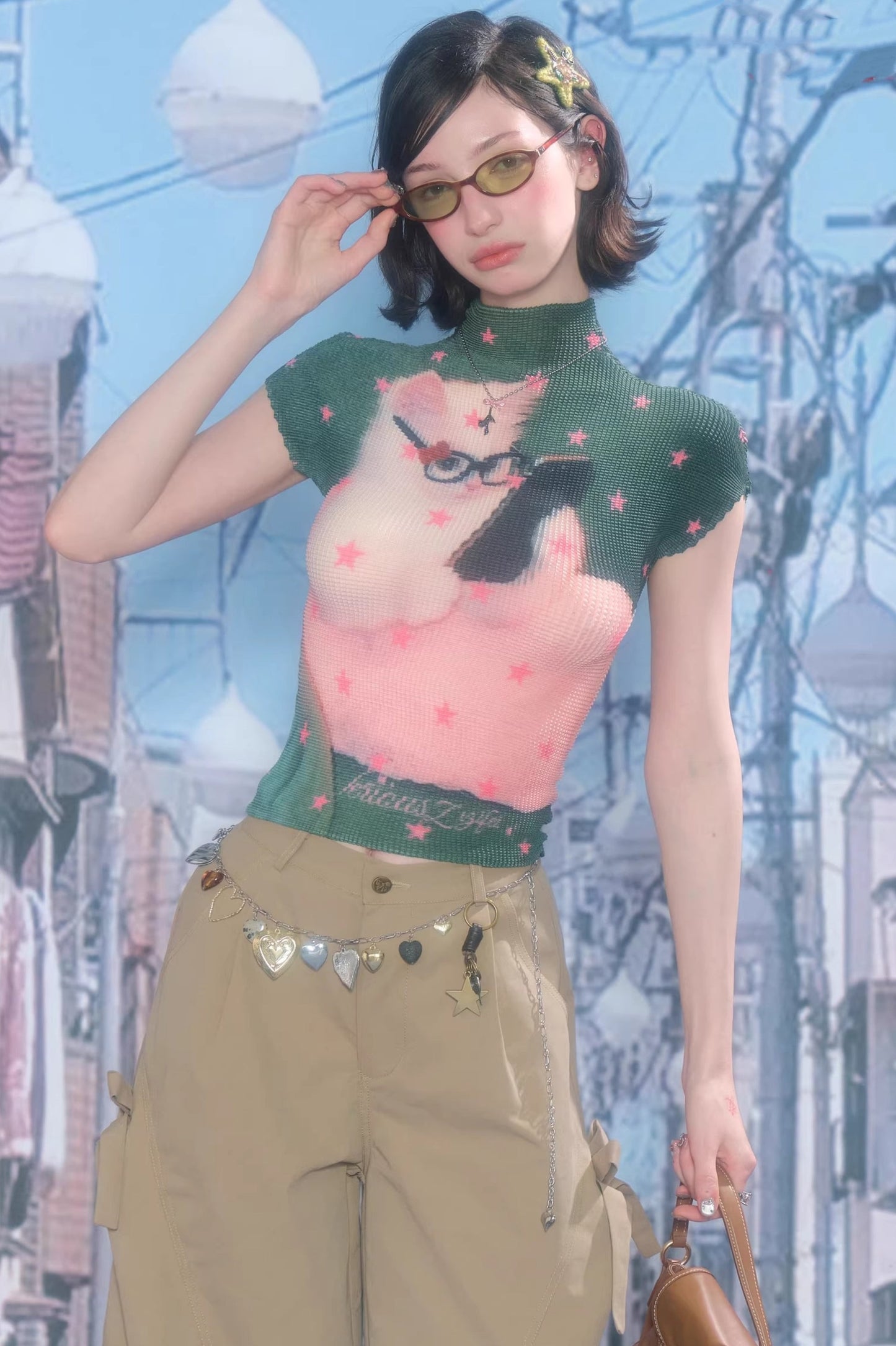 Sweet Cat Print Top
