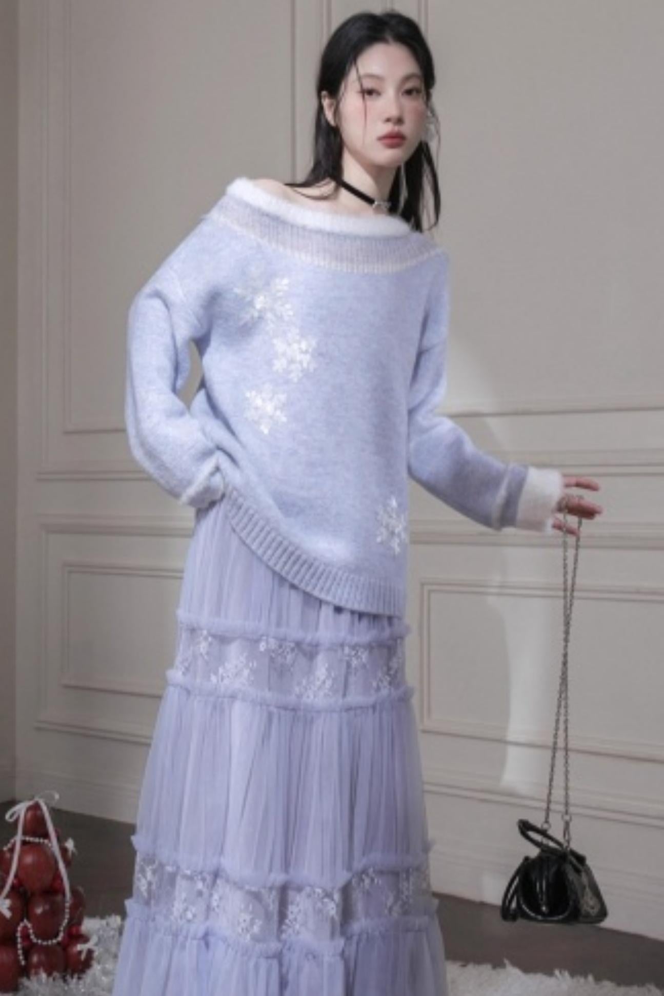 ホリデースノーフレークワンショルダートップス