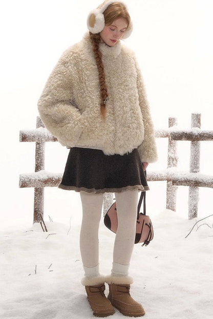 ポニーデザインジップニットトップス+ニットスカート