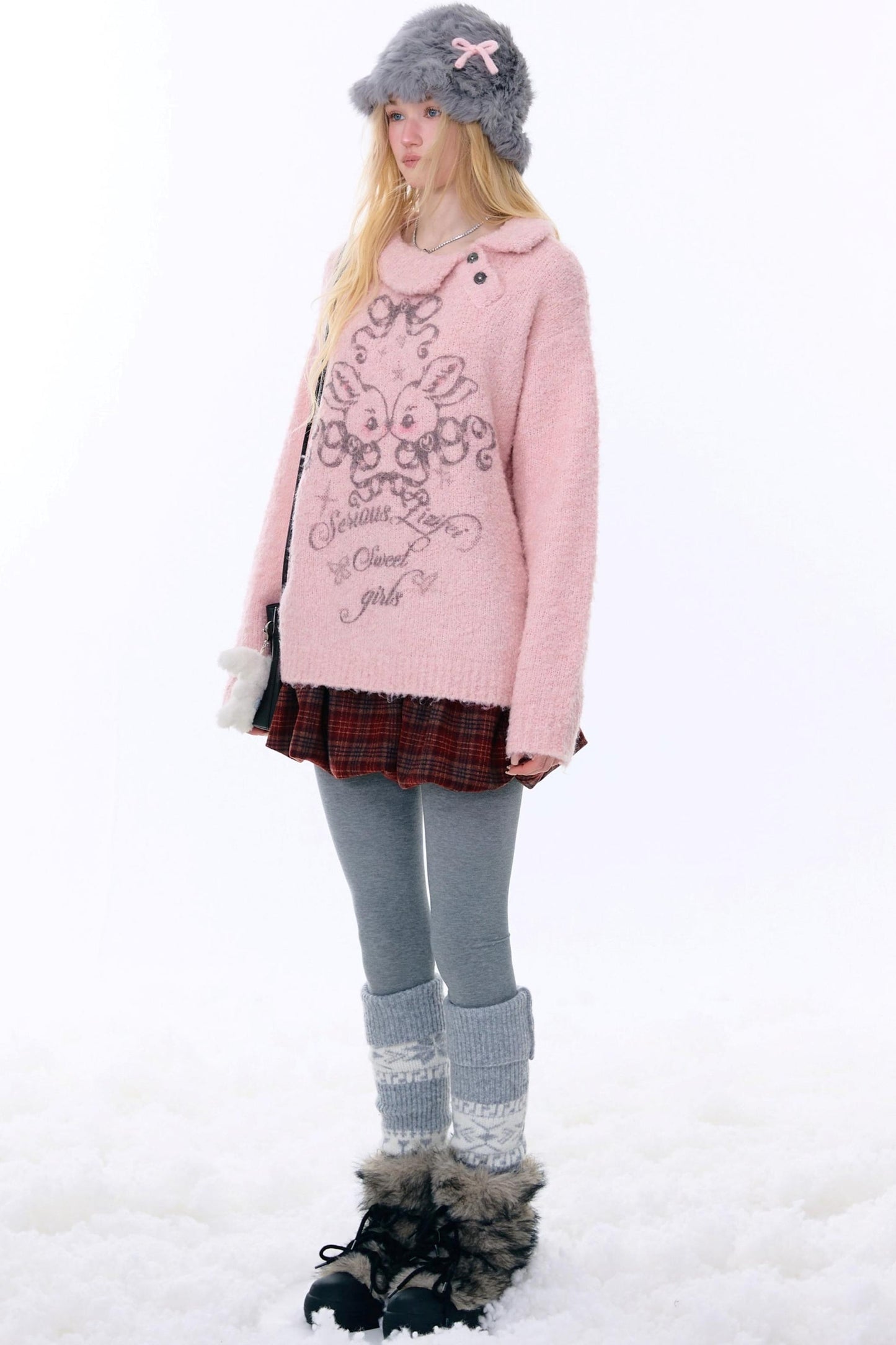 Retro pink rabbit sweater