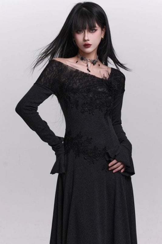 Gray Off-the-shoulder Knit Dress