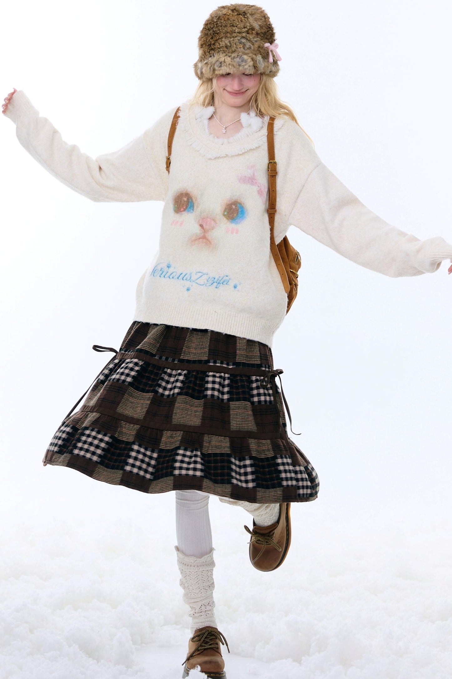 Retro Cat Plush Collar Sweater