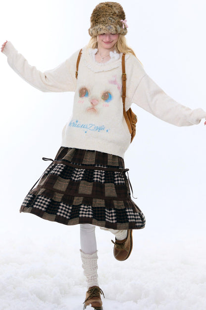 Retro Cat Plush Collar Sweater