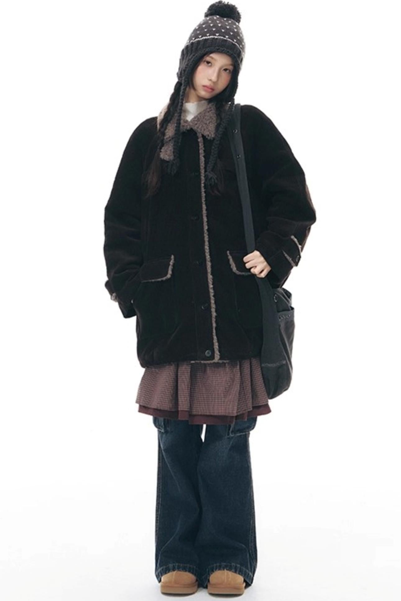 コーディロイフリースミディコート