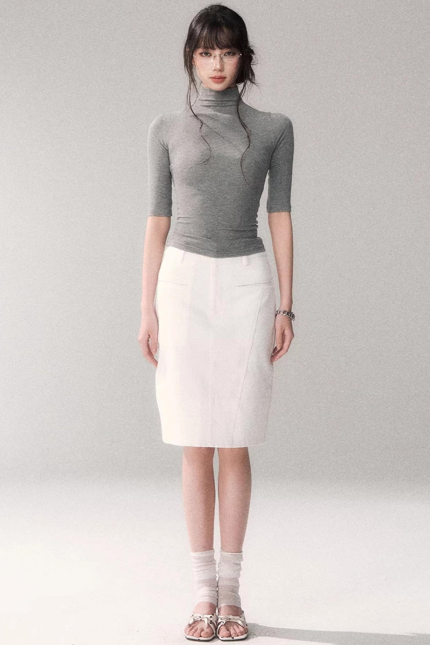Retro Mid-Sleeve Slim Top