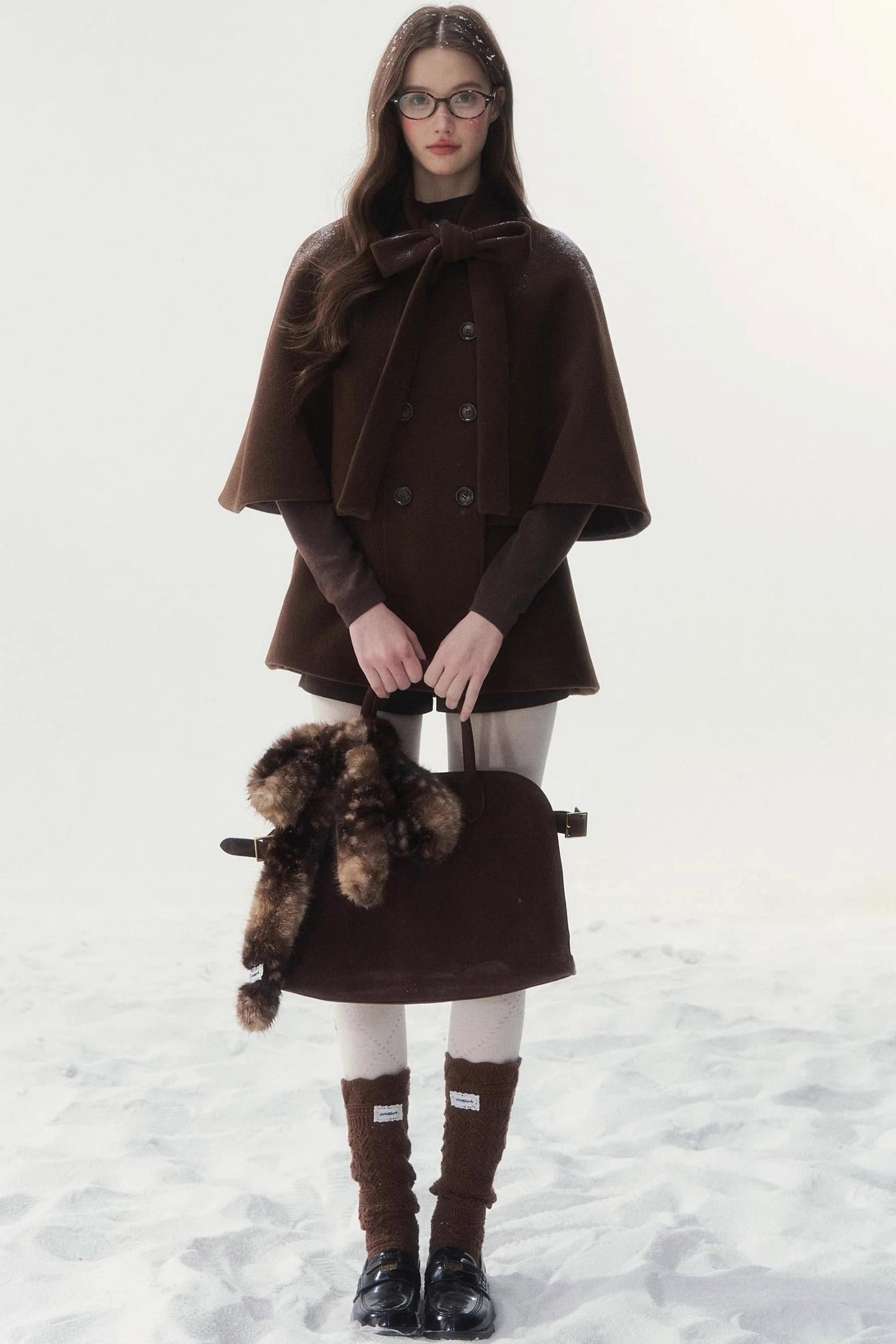 ダブルブレスドリボンケープコート