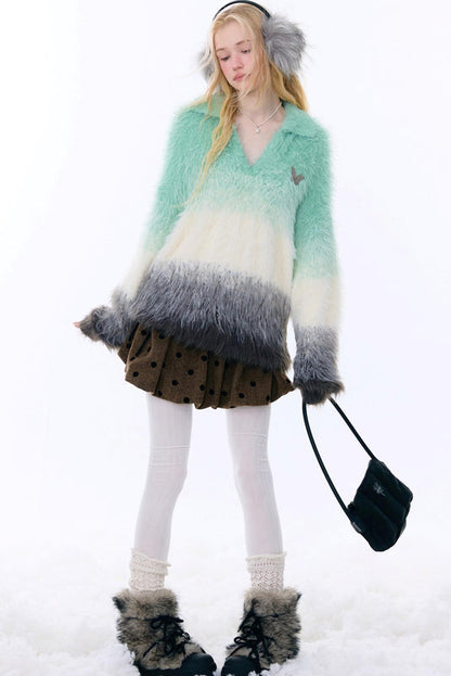 Retro Gradient Buoy Neck Sweater