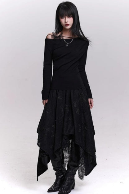 オフホワイトバタフライモチーフスカート