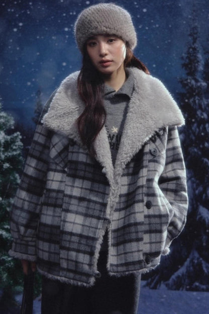 リバーシブルチェックルーズコート