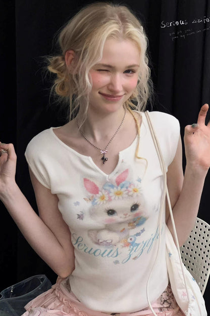 White Rabbit Print Slimming Top