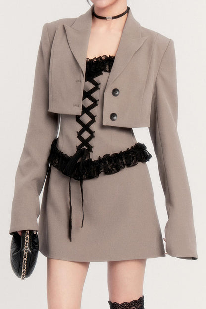 エレガントレースパッチワークドレス+ジャケット