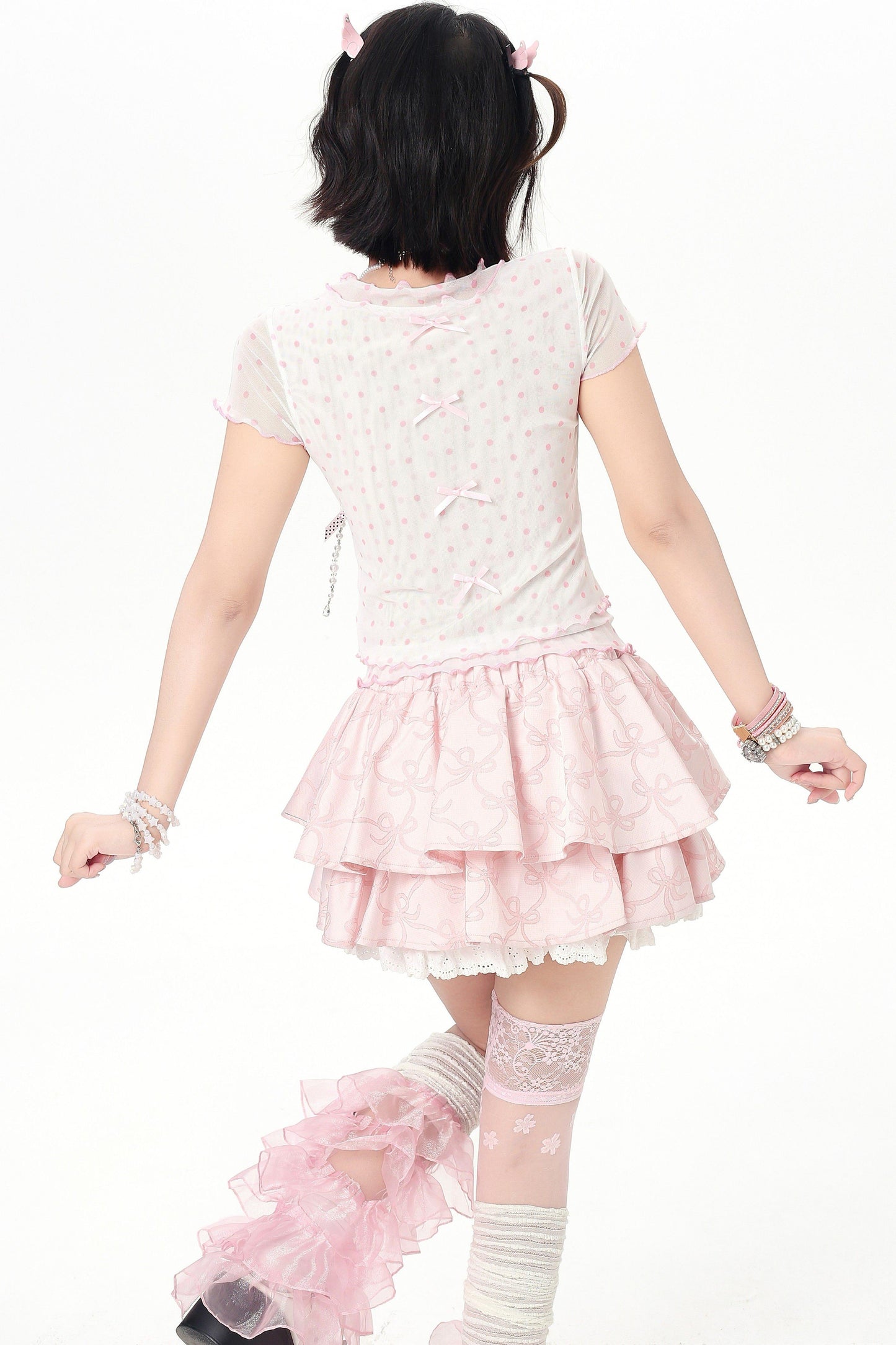 Haut effet deux pièces transparent à pois