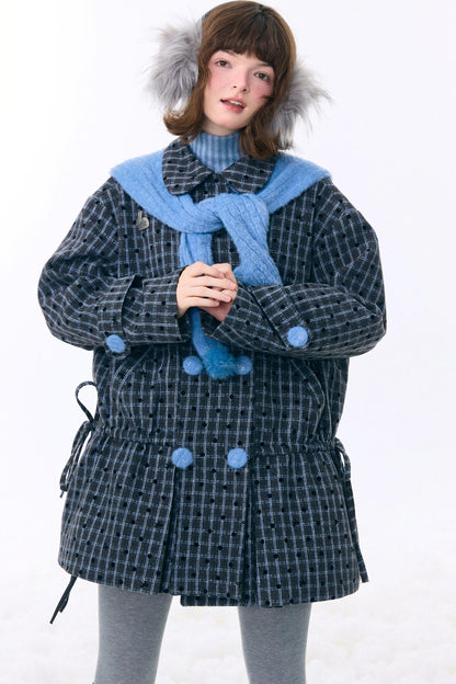 Checked Dot Doll Collar Coat