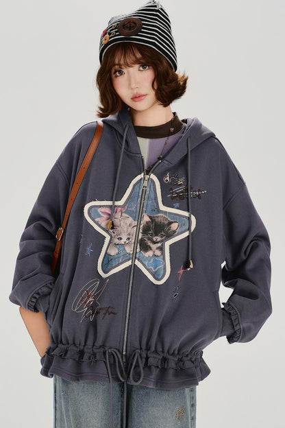 Retro Embroidery Women's Sweat Jacket