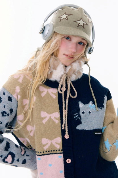 Retro color blocking cardigan