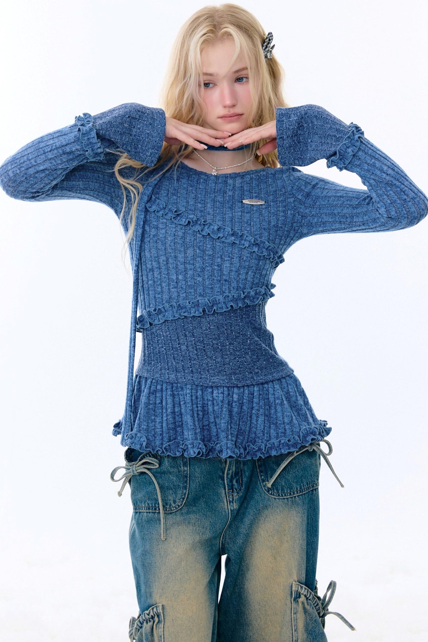 Irregular Ruffle Knit Top