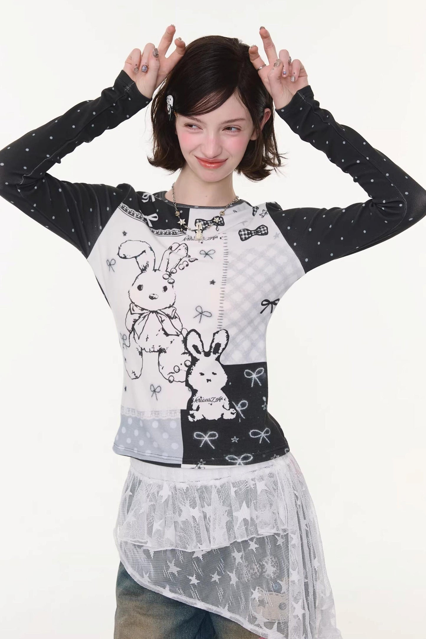 Rabbit Print Contrast Blouse