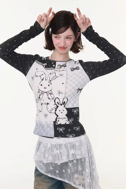 Rabbit Print Contrast Blouse
