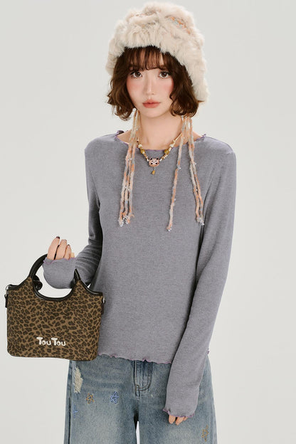 レトロベーシックソフトロングスリーブトップス