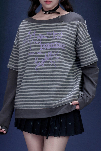 Striped Graffiti Print Top