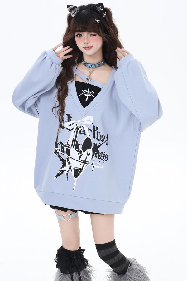 ニッチデザインVネックスウェット