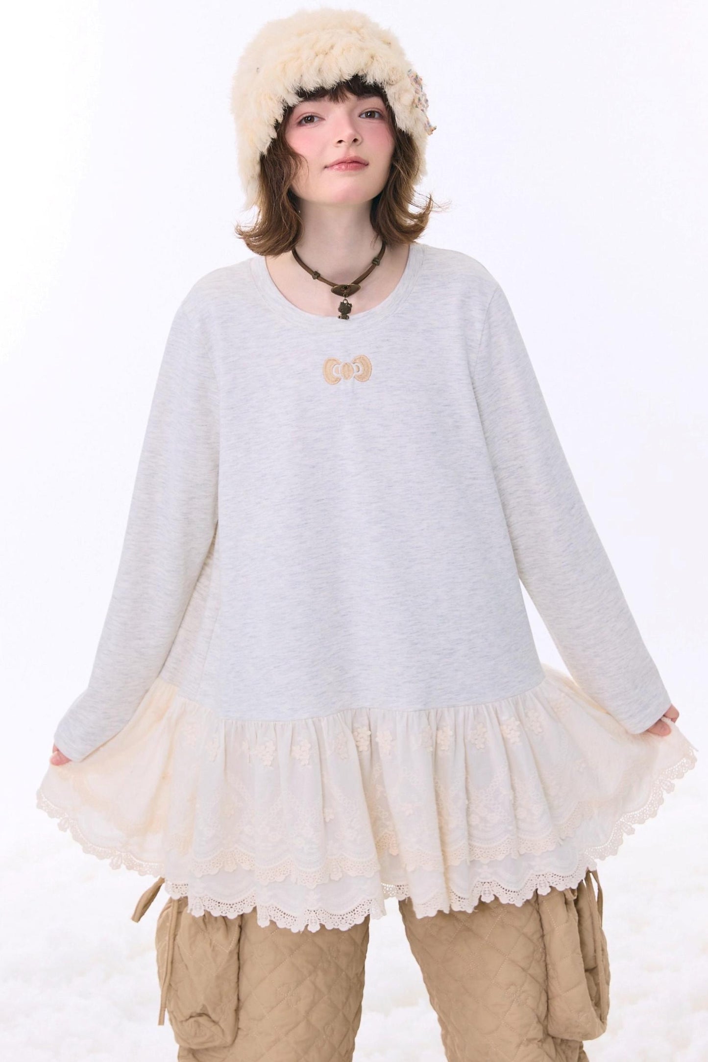 Retro Casual Lace Ribbon Top