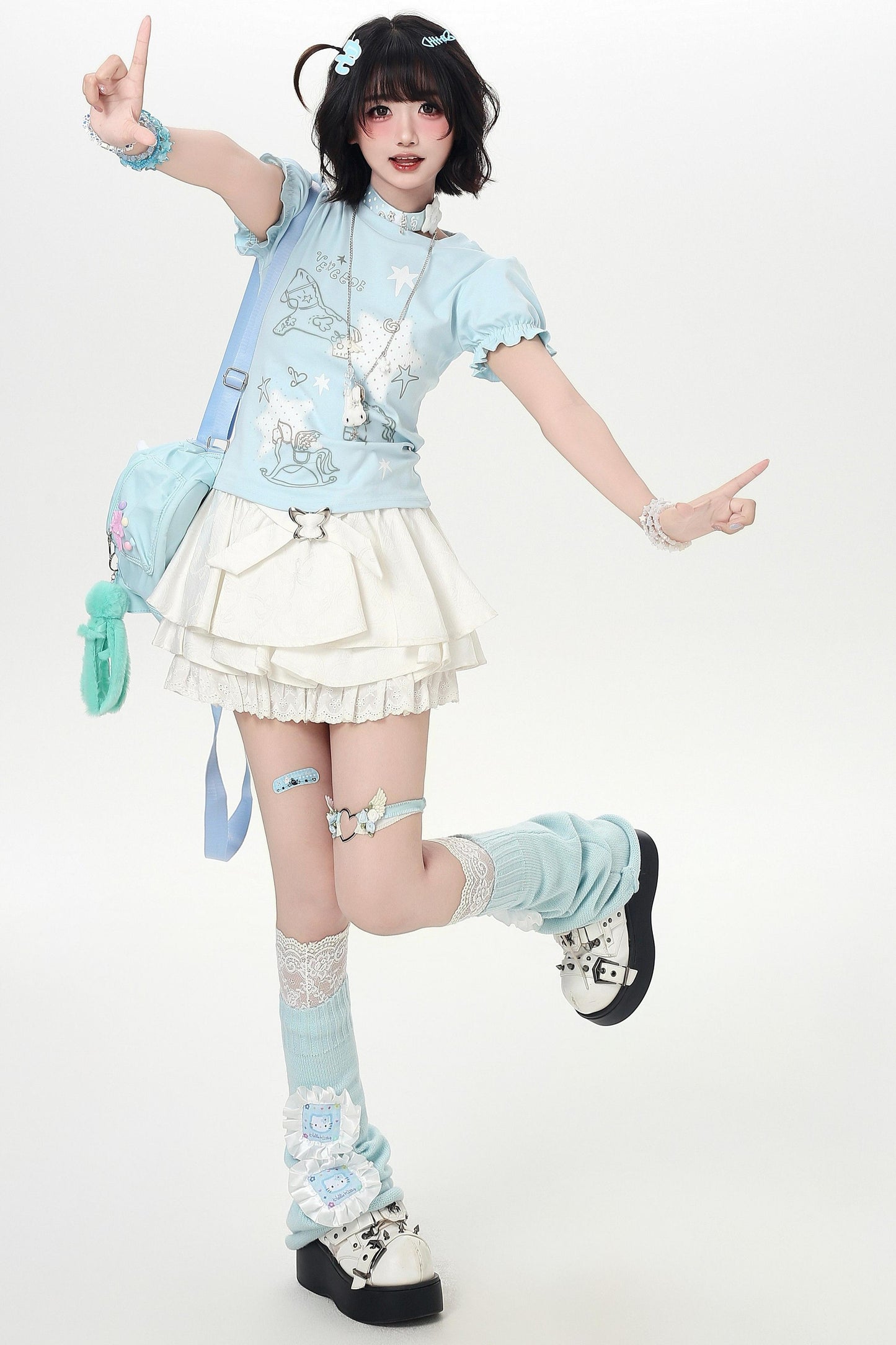 Haut à manches bouffantes girly à imprimé étoilé