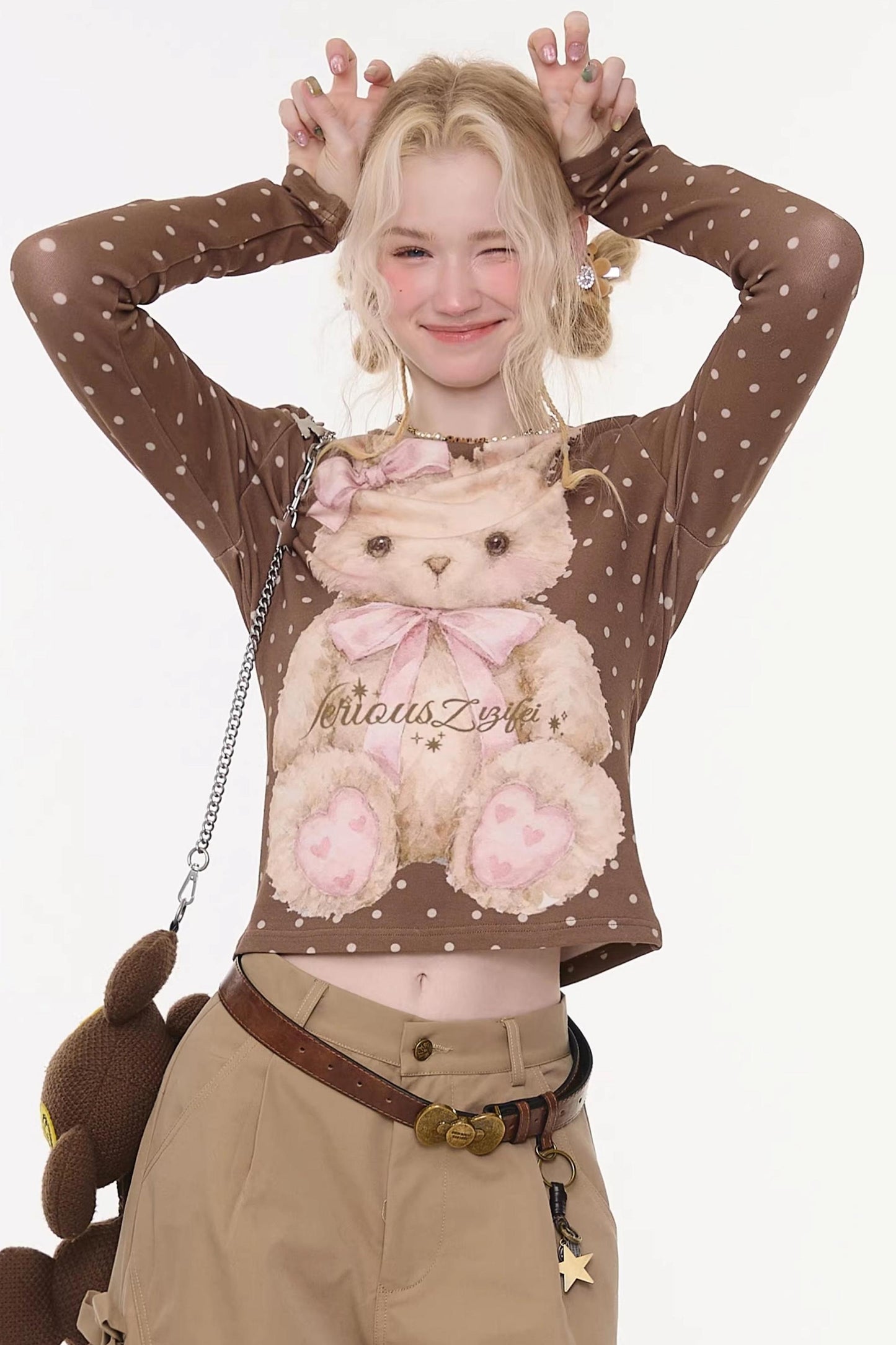 Polka Dot Rabbit Print Top