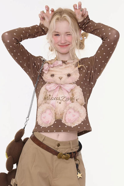 Polka Dot Rabbit Print Top