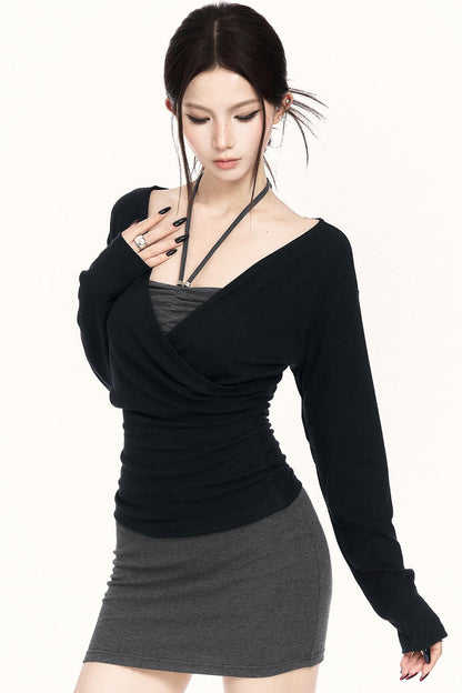 クロスネックドレス+トップス