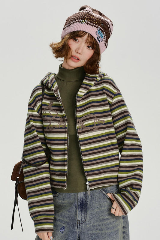 レトロボーダージフードパーカー