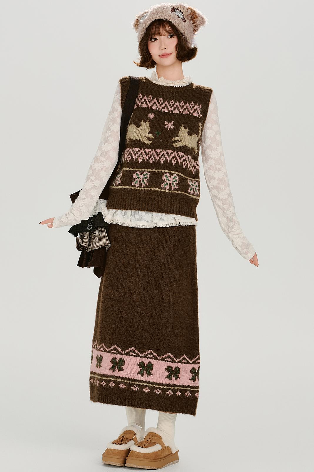 レトロフェアアイルニットベスト+スカート