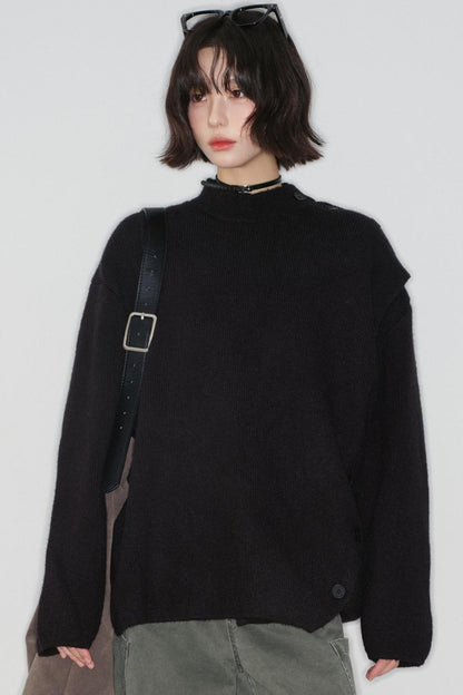 solid-collar knitted sweater